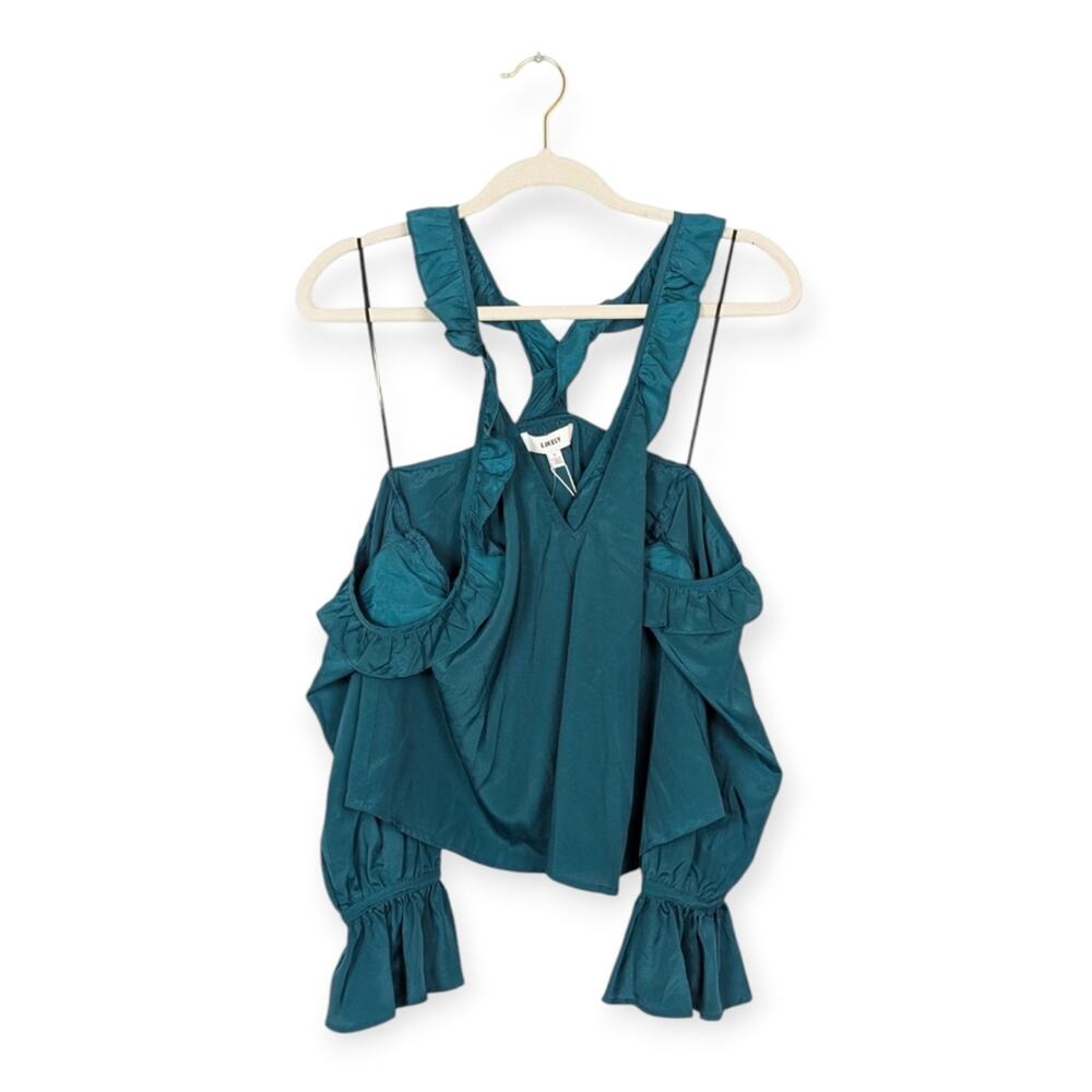 Likely Kinley Top S Veridian Teal Ruffle Cold Shoulder Long Sleeve NWT